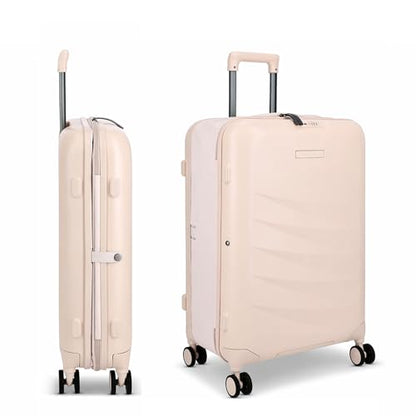 ROLLINK Foldable Mono Medium Checked Suitcase 26” – Hardshell Luggage, Double Spinner Wheels, TSA Lock, Lightweight & Durable Travel Case – Scratch, Water & Impact Resistant (Shifting Sand) - color: Sand Beige, size: Medium Checked