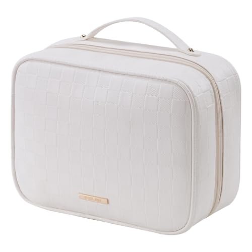 RIGHT AWAY Travel Toiletry Bag for Women, Waterproof Makeup Bag&Case, Portable Cosmetic Organizer Checkered Make up Bag for Full Sized Toiletries，Cosmetics and Travel-Size Accessories,White Checkered - color: AB-White Checkered