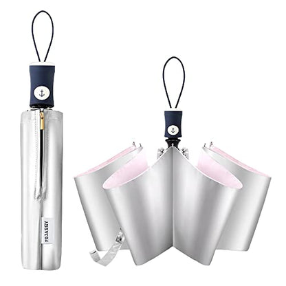 FDJASGY Silver Coating Layer Fabric Blocking UV 99.9% Sun Umbrella Compact Folding Travel Umbrella Automatic Windproof Umbrellas For Men and Women (Pink) - color: Pink