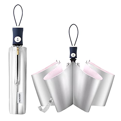 FDJASGY Silver Coating Layer Fabric Blocking UV 99.9% Sun Umbrella Compact Folding Travel Umbrella Automatic Windproof Umbrellas For Men and Women (Pink) - color: Pink