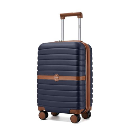 Kono Expandable Carry On Luggage 22x14x9 Airline Approved with Spinner Wheels, 20 Inch Durable PC+ABS Hardshell Travel Suitcase Rolling Luggage with Lock, Navy/Brown - color: Navy/Brown, size: Carry-on 20-inch
