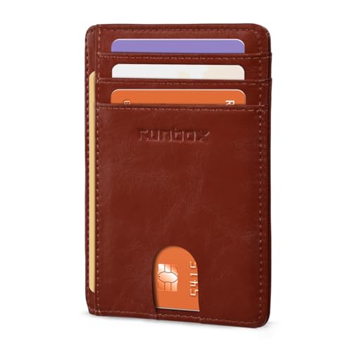 RUNBOX Slim Wallet for Men and Women, RFID Blocking Leather Card Holder - color: Oil Brown