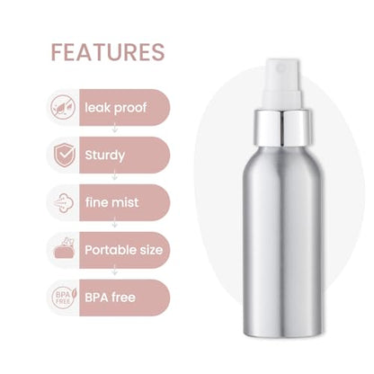 Lisapack 3.4 oz Metal Spray Bottle (3 Pack), Small Travel Aluminum Mister - size: 100ml