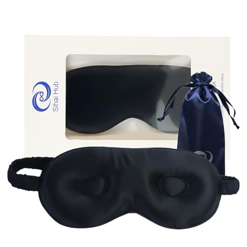 3D Contoured 100% Mulberry Silk Sleep Mask,Full Blackout,Unisex - color: Black