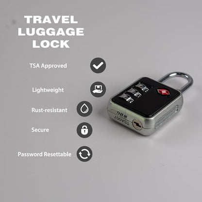 TSA Locks for Luggage, Combination Lock for Locker, Small Padlock Combination, Combo Luggage Padlocks TSA Approved, for Gym Locker, Travel Suitcase, Gun Case, Backpack Zipper, Ammo Can - color: Black+Black