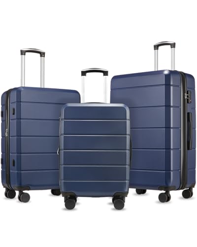 YOETEY Expandable Hardshell Luggage Set with TSA Lock, 3-Piece Set - color: Blue, size: 3-Piece Set