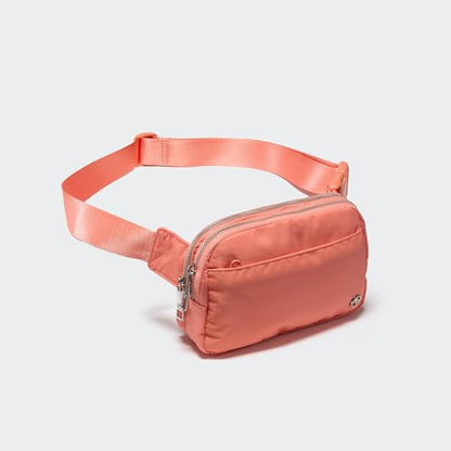Pander Nylon Fanny Pack Belt Bag for Women with 5 Zipper Pockets - color: Dark Salmon