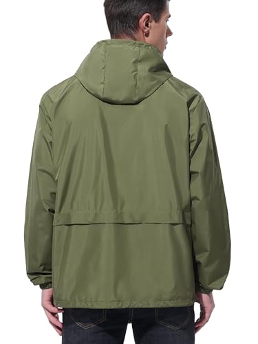 UIQUR Mens Rain Jacket Raincoat Waterproof Windbreaker - color: Army Green, size: XX-Large