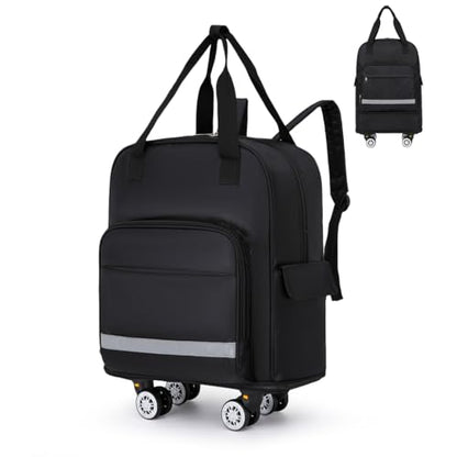 Backpack With Wheels, Large Foldable Backpack For Travel, Collapsible Duffle Bag With Carry On Design, Detachable 4 Spinner Wheels - Black