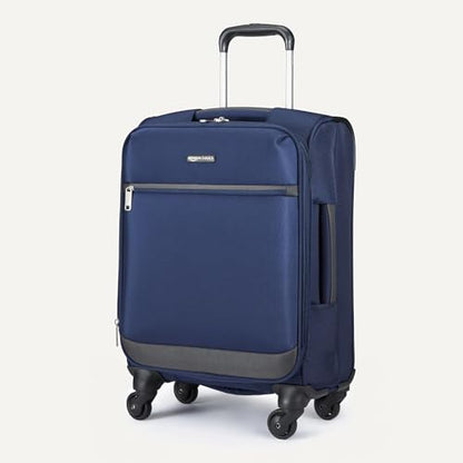 Amazon Basics 18" Medium Carry-On Softside Expandable Luggage Suitcase with Wheels, Four 360-Degree Spinner Wheels, Zippered Pockets, Telescopic Handle, Navy Blue - color: Navy Blue, size: 18”, style: Medium Carry-on