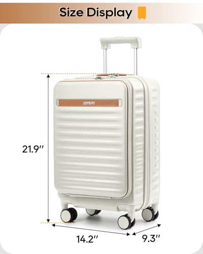 Joyway 20 Inch Carry On Luggage with Front Pocket and Cup Holder, White - color: Beige, size: 20 Inch
