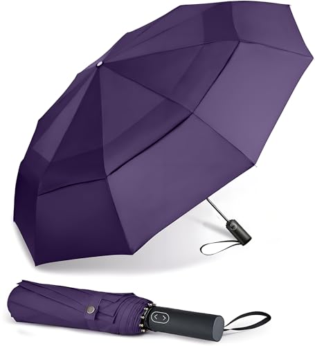 MRTLLOA Compact Golf Umbrella, 10 Ribs Vented Windproof Travel - color: Purple, size: 62 Inch
