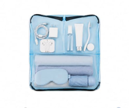 Clear Travel 3- Compartment Toiletry & Makeup Bag Organizer - color: Blue, size: 11X11