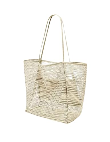Mesh Beach Tote Bag for Women, Sandproof Quick Dry Foldable Travel Bag - color: White