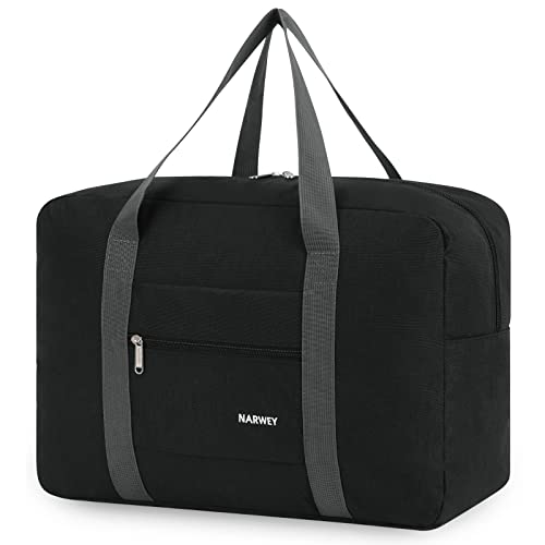 Narway Personal Item Travel Bag, Foldable Carry on Duffle Bag for Women Men - color: AA-Thick Black