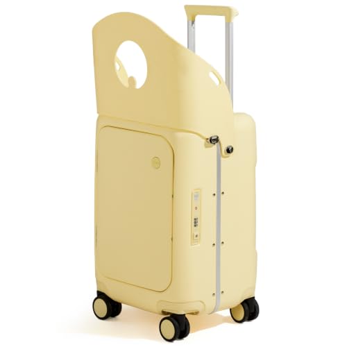 mixi 20 Inch Ride On Suitcase for Kids Luggage with Seat, Lark Yellow - color: Lark Yellow