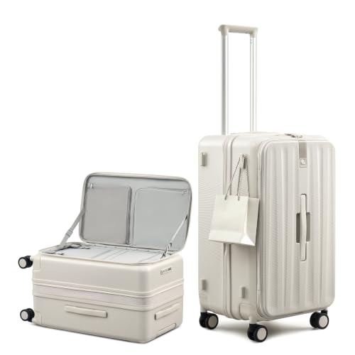 Hanke 24 Inch Top Opening Expandable PC Checked Luggage with TSA Lock,81L - color: Ivory White, size: 24 Inch