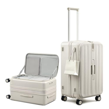 Hanke 24 Inch Top Opening Expandable PC Checked Luggage with TSA Lock,81L - color: Ivory White, size: 24 Inch
