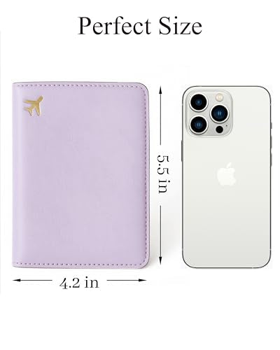 Passport Holder for Travel Essentials RFID Blocking PU Leather - color: Lavender Purple