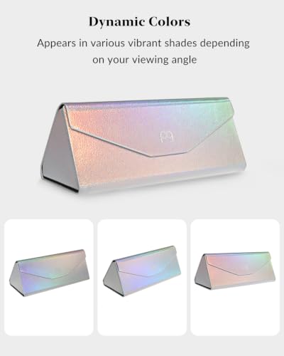 Payne Glasses Foldable Sunglasses Case, Holographic Glasses Case | Tri-Fold Eyeglasses Case Hard Shell, Portable Magnetic Glasses Holder for Women Men - color: Silver - 2 Pack