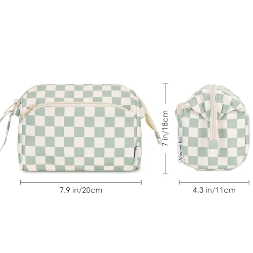 Narwey Travel Makeup Bag Toiletry Bag, Wide Open Cosmetic Bag for Women - color: C-Mint Green Checkerboard, size: Small