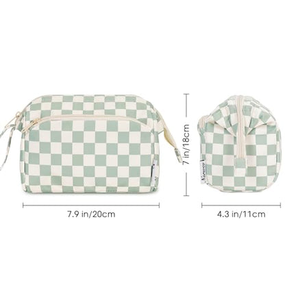 Narwey Travel Makeup Bag Toiletry Bag, Wide Open Cosmetic Bag for Women - color: C-Mint Green Checkerboard, size: Small
