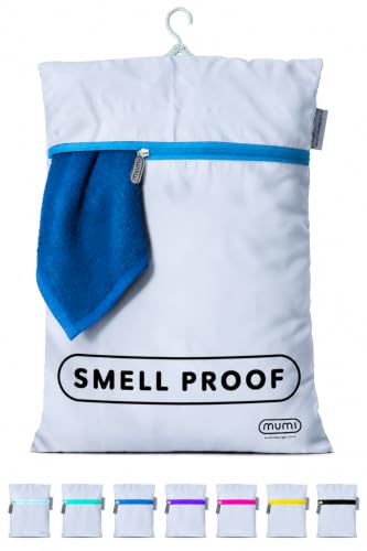 MUMI Smell-Proof Travel Laundry Bag with Folding Hanger, Blue - color: Blue