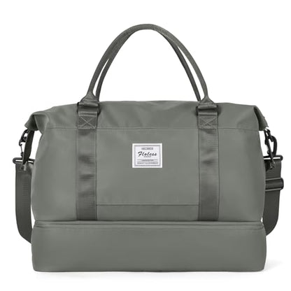Travel Duffel Bag with Shoes Compartment, Weekender Bags for Women - color: A-Olive Green, size: Extra Large