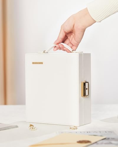 Enthralite Portable Travel Jewelry Case: Jewelry Box with Lock and Mirror - color: White