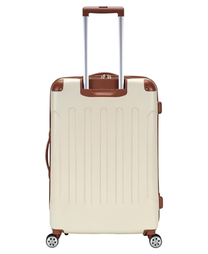 Rockland London Hardside Expandable Spinner Wheel Luggage, Checked Large 28", White - color: White with Brown Trim, size: Checked 28"