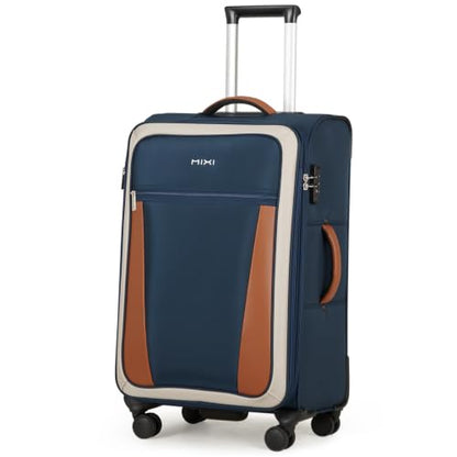 mixi 24 Inch Softside Expandable Checked Luggage, Deep Blue-Off White - color: Deep Blue-Off White, size: 24-Inch Checked in