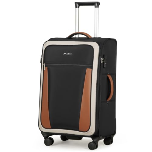 mixi 24 Inch Softside Expandable Checked Luggage, Black-Off White - color: Black-Off White, size: 24-Inch Checked in