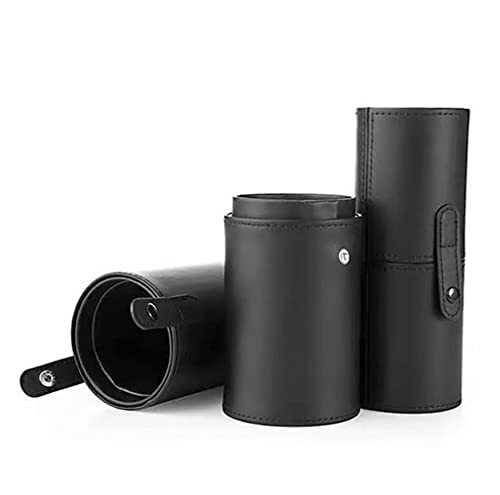 erioctry Black Makeup Brush Case Holder Portable PU Leather Cosmetic Brush Organizer & Storage Roll-up Case for Travel 23 x 8 cm with Snap Closure