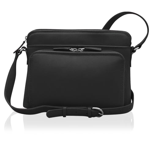 ili New York womens Leather Shoulder Handbag W/Side Organize - color: Black, size: Large