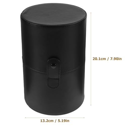 Ipetboom Portable Makeup Brush Holder with Lid: 20.1X13.2X13.2cm/7.9X5.2X5.2in PU Leather Case Cosmetic Storage Bucket for Women Black