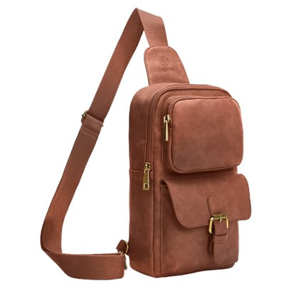 Sling Bag for Men and Women, Dark Brown - color: Dark Brown
