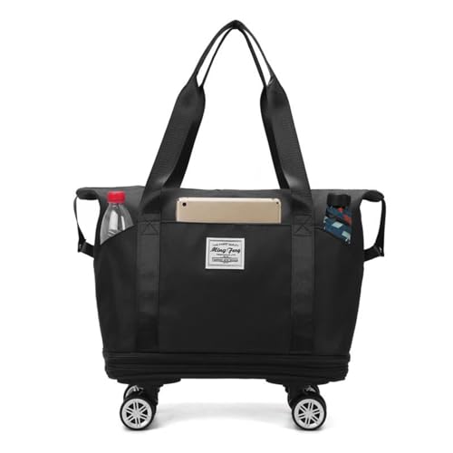 Expandable Rolling Duffle Bag, Travel Tote Bag with wheels, Large Waterproof Carry On Overnight Bag Hospital Bag Weekender with Spinners & Wet Pocket Black - color: Black