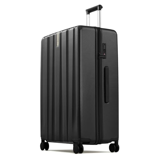 Hanke Upgraded Elite 29 Inch Extra Large Checked Luggage, PC Hard Shell Suitcases with Wheels, TSA Lock, Explosion-Proof Zipper Suitcase for Long Travel Men & Women,Jet Black - color: Jet Black, size: 29 Inch