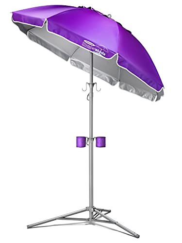 Wondershade 최고의 휴대용 햇빛 가리개 우산 - 가볍고 조절 가능한 야외 파티오 및 비치 파라솔, 삼각대 베이스 포함(퍼플) - color: 퍼플.