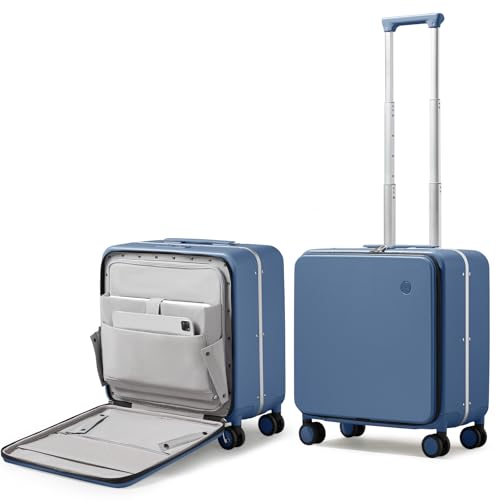 mixi Carry On Luggage, 18” Suitcase with Front Pocket, Travel Luggage Aluminum Frame PC Hardside with Spinner Wheels & TSA Lock and Cover (Not for Underseat), Sapphire Blue - color: Sapphire Blue, size: 18-inch