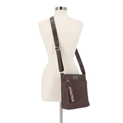 Nautica Diver Nylon Small Women's Crossbody Bag Purse with Adjustable Shoulder Strap - color: Espresso
