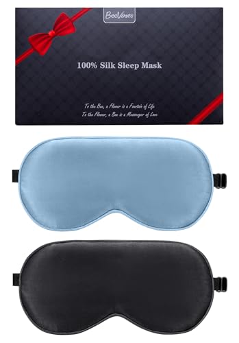 BeeVines 100% Silk Sleep Mask, Blackout Eye Cover(Black & Pastel Blue) - color: 10- Black & Pastel Blue