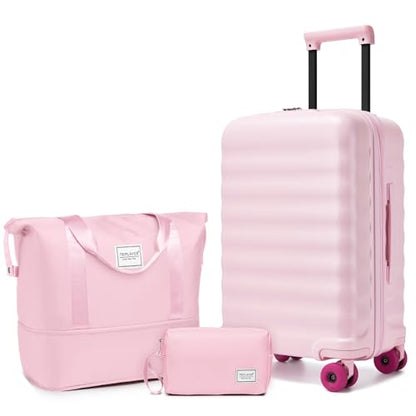 Carry On Luggage Set 3 Piece, Carry-on Suitcase With Wheels - color: DT-Pink
