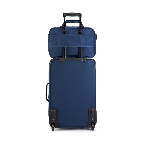 Amazon Basics Softside Luggage Set, 23-Inch Expandable Suitcase with Wheels and 15-Inch Tote, Extra Space (+15%), Front Pockets, Telescopic Handle, Navy Blue - color: Navy Blue