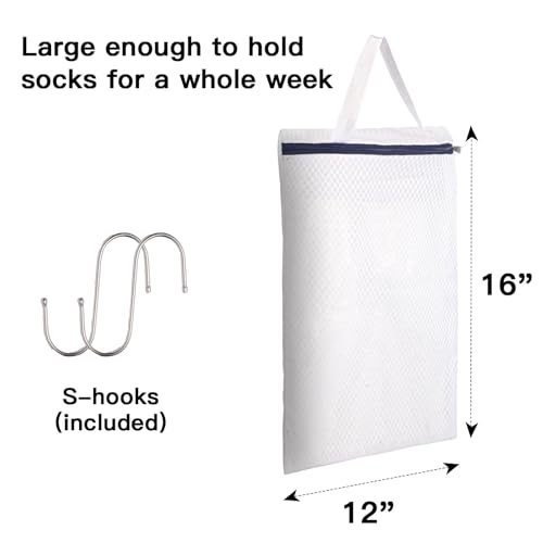 2-Pack Hanging Mesh Laundry Bags with Metal Hooks, 16x12 Inch - color: 2 PACK, size: 12*16in