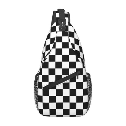 Sling Bag Black White Race Checkered Flag Sling Backpack Hiking Daypack Crossbody Shoulder Backpack Travel Chest Pack For Men Women - color: Black White Race Checkered Flag
