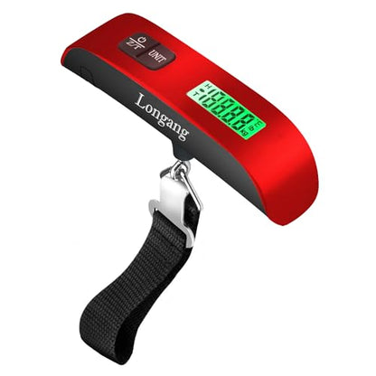 Digital Hanging Luggage Scale with Backlit for Travel, Portable Handheld Suitcase Weight Scale with Hook, 110 Pounds, Battery Included - color: Red