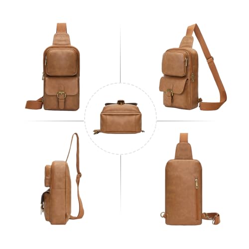 Sling Bag for Men and Women, Brown - color: Brown