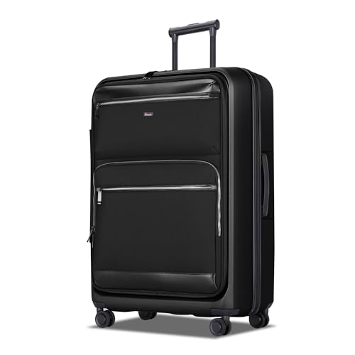 28 Inch Luggage with Spinner wheels, Expandable Hybrid Soft Front & Hard Shell Large Checked Luggage with TSA Lock, Black - color: Black, size: 28 Inch