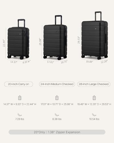 Coolife Luggage Set, Lightweight Durable Hardshell, 3 piece, Black new - color: Black new